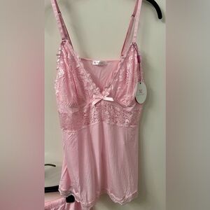 Avidlove Two Piece Pink Cotton & Lace Chemise and Shorts NWT